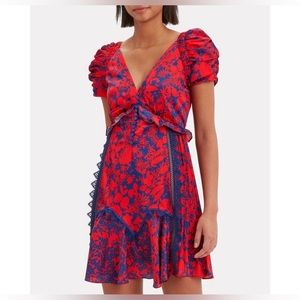 Self-Portrait satin red and blue mini dress